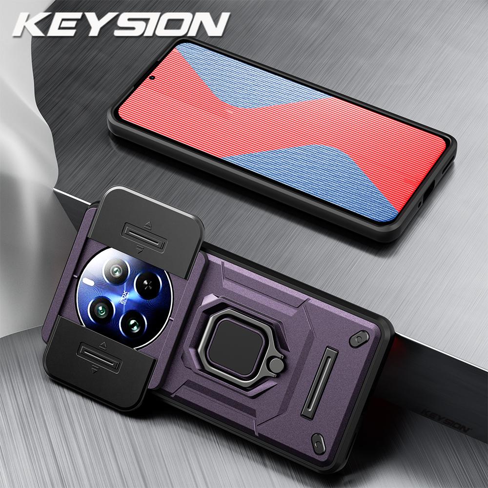 

KEYSION Противоударный чехол для Realme 13 5G со сдвижной защитой объектива камеры, кольцом-подставкой, задняя крышка для телефона OPPO Realme 13 5G for Realme 13 5G фиолетовый