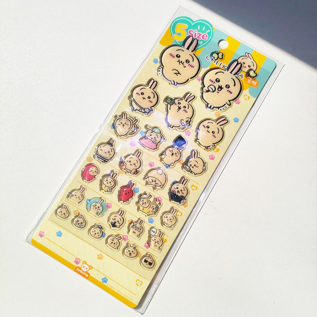 4pcsChiikawa Cute Cartoon Stickers - 3D Stereoscopic Epoxy Resin Decals Great for Kids' DIY Decor & Holiday Gifts