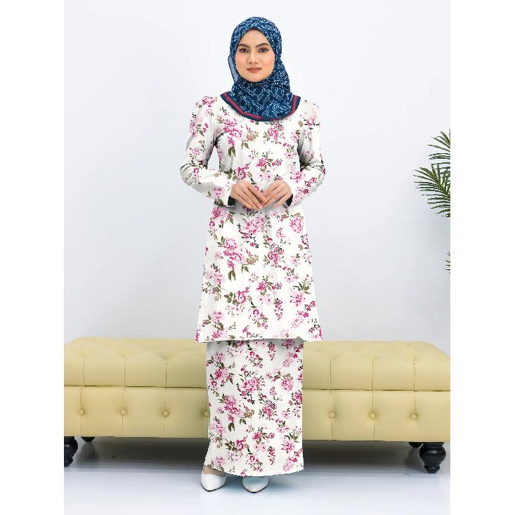 

2025 new floral floral print pattern Kurung Pahang ladies suit elegant sweet comfortable breathable popular retro Muslim new products 4XL зелёный