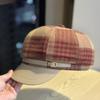 Versatile Leather Brim Plaid Octagonal Hat for Women in Spring and Autumn Trendy Painter's Hat with Small Face and Elegant Temperament