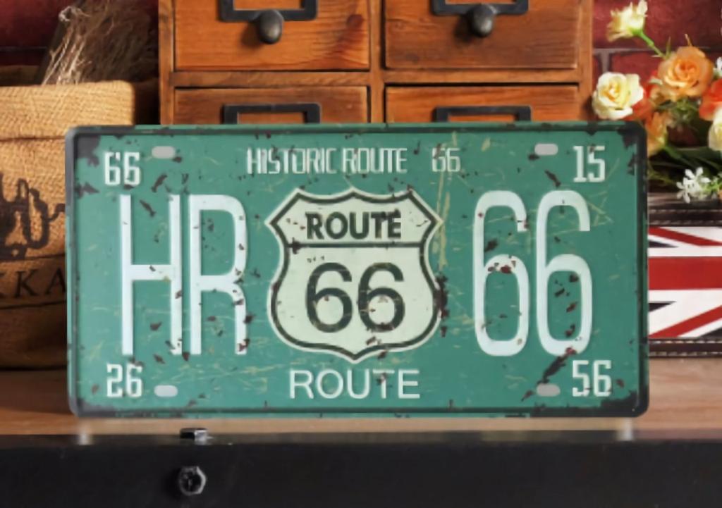 MT Evocon Route 66 Series Tin Set of 6 License Plates Signs,