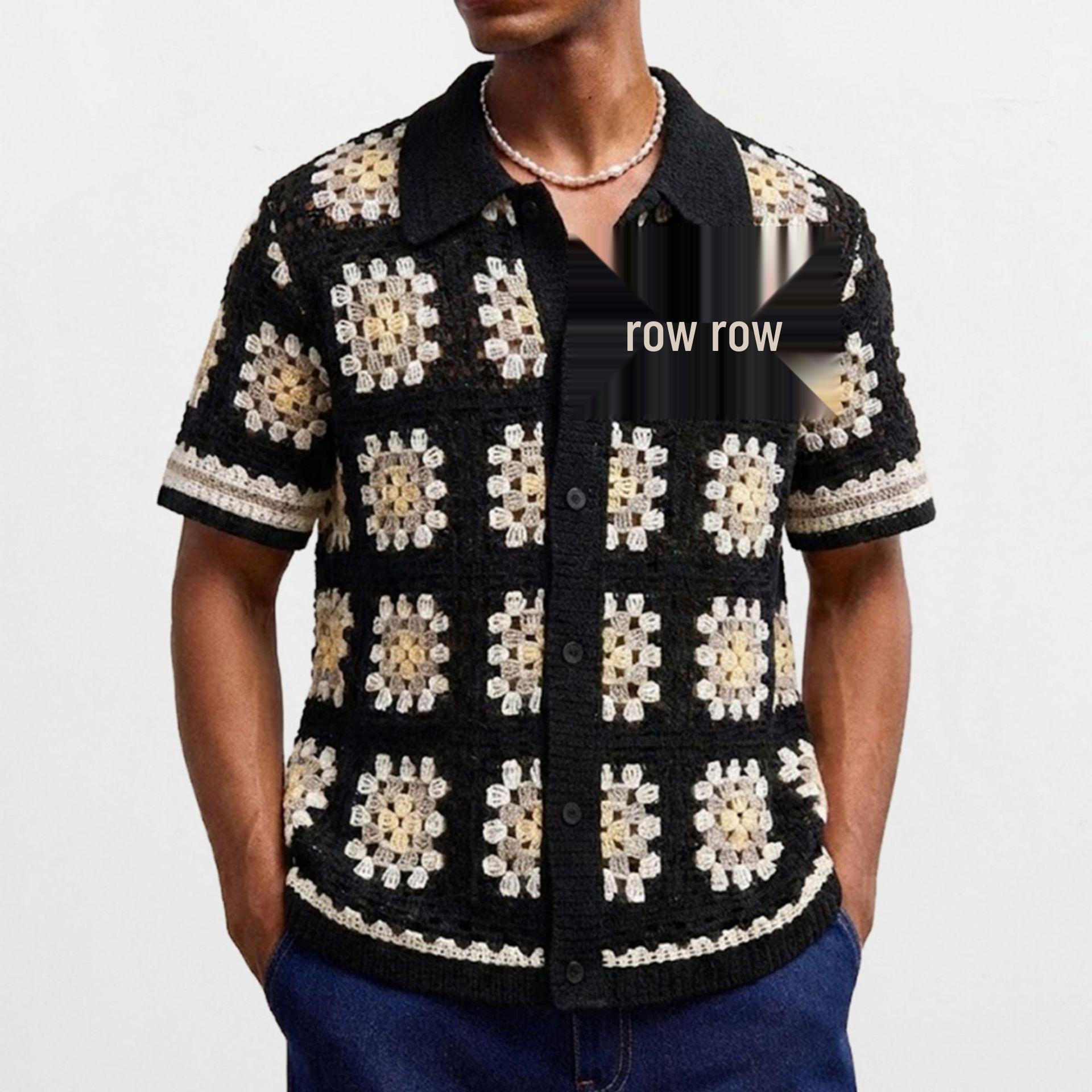 

Men s Casual Color-Blocked Crochet Knit Polo - Short-Sleeved L чорний