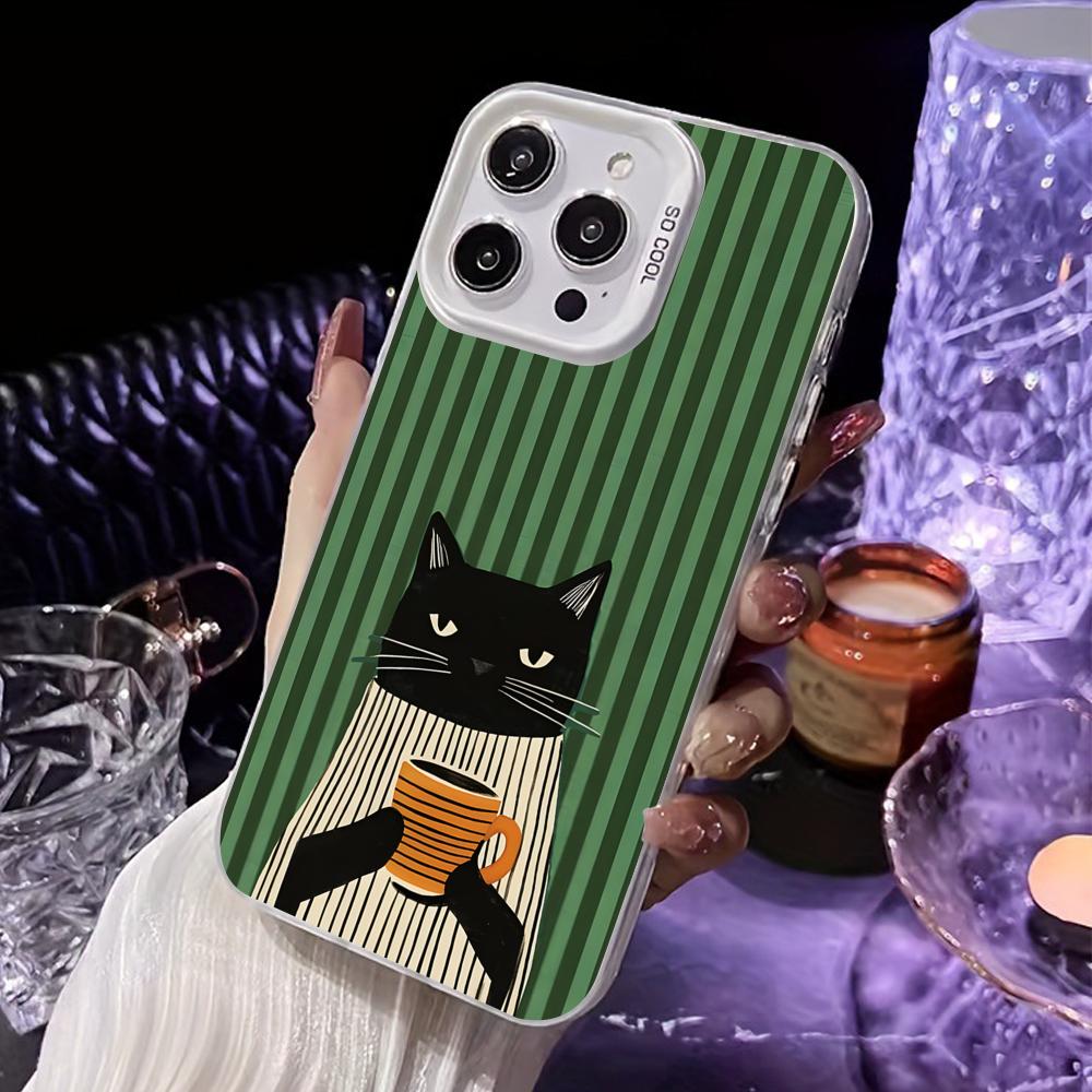 

Cute Coffee Cat White Translucent Mobile Phone Case for iPhone 17 16 15 14 13 12 11 X XR XS Air Pro Max Plus Colorful Cover iPhone 14