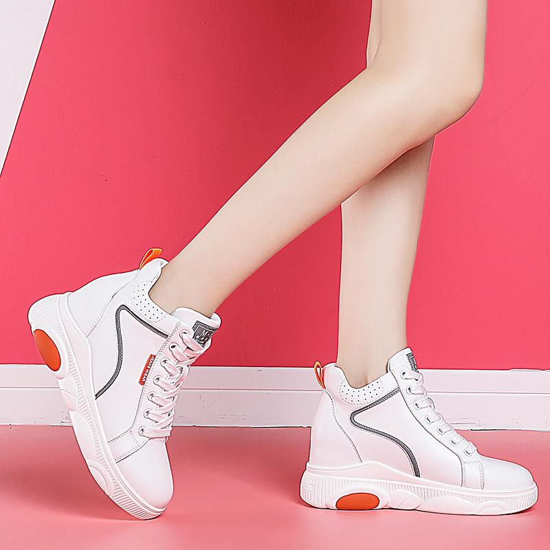 Women's High-Top White Cotton Shoes with Plush Lining, Autumn/Winter 2022 Collection - Height-Enhancing Sports Casual Footwear.