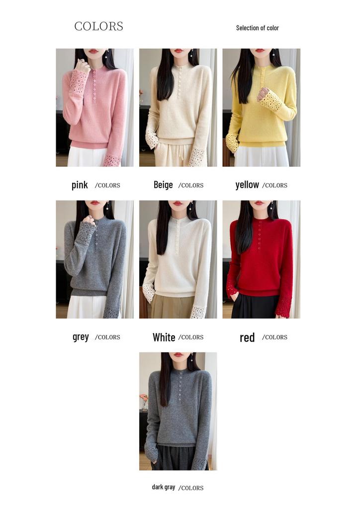 2025 Korean Style Women's Heavy Knit Wool Sweater: Versatile Hollow-Out, Half-High Neck, Slimming Base Layer