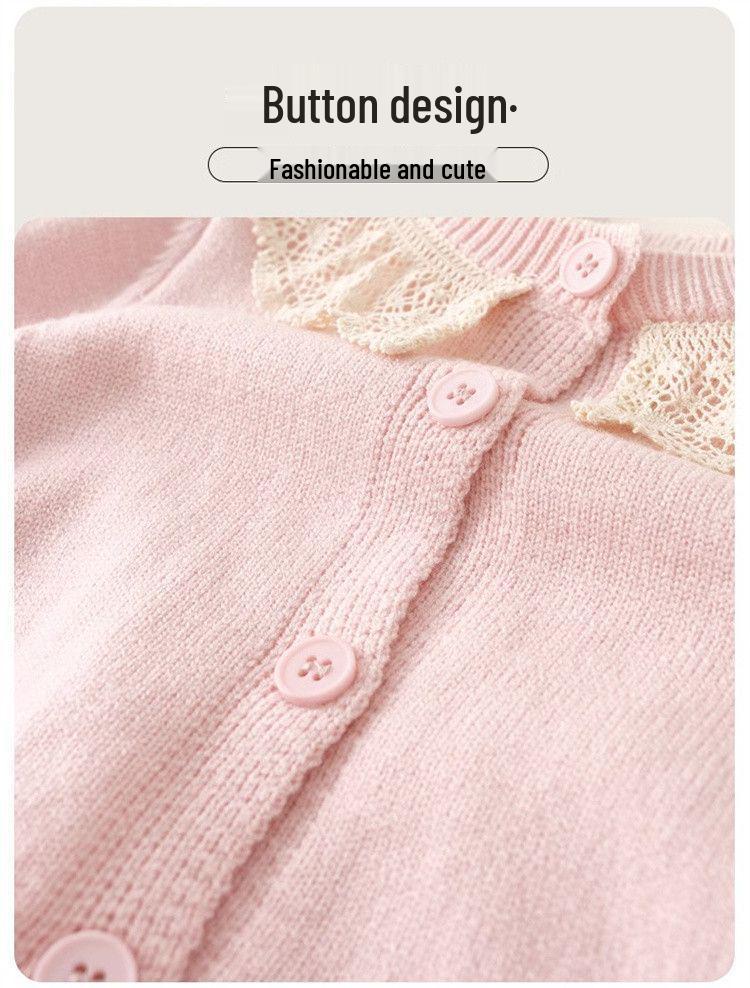 Girls' Spring & Autumn Cardigan Princess Dress Set 2025 - Sweet Two-Piece Outfit for Kids