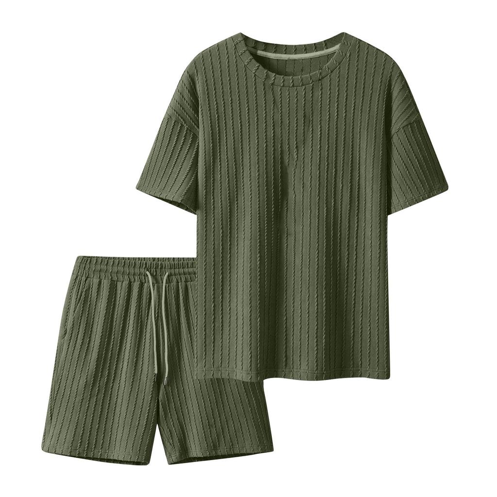 Children's 2 Piece Outfits Short Sleeve Crewneck Summer T Shirt And Drawstring Casual Track Shorts Set
