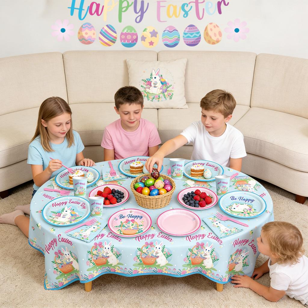 52 Szt. Dekoracje na Imprezę Wielkanocną, Dekoracja HAPPY EASTER Zestaw Dekoracji na Imprezę Wielkanocną Baner Jajko Królik Toppery na Tort Akcesoria na Imprezę Wielkanocną