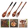 Dřevěná lžíce a vidlička s dlouhou rukojetí v japonském stylu, sada kuchyňského náčiní, přenosné odolné náčiní na servírování polévky, kuchyňský nástroj