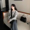 Short Striped Chunky Knit Jacket Women Spring Autumn Loose Fit Retro Round Neck Single Breasted Coat