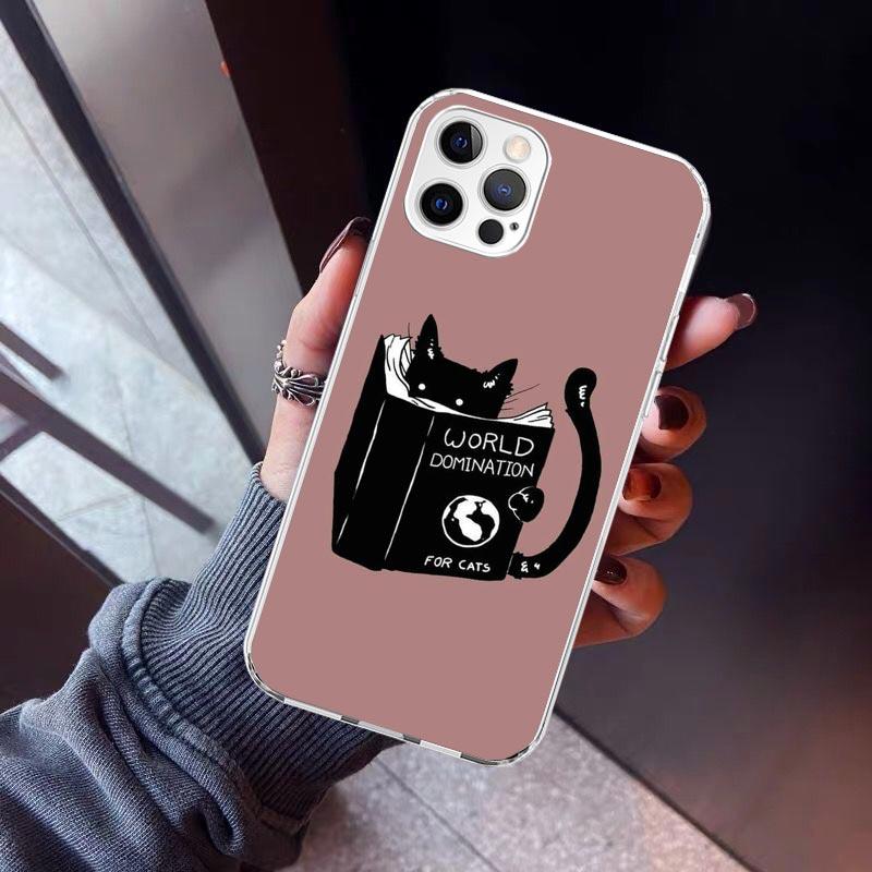 Cartoon Cute Black Cat Phone Case For iPhone 17 Air 16 15 Pro Max 14 Plus 13 Mini 12 11 Cover 7 8 SE Silicone Shell Print Fundas
