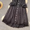 2025 French Women's Dress High-end Fungus Edge Splicing Single-breasted Waist Lace Embroidered Dress