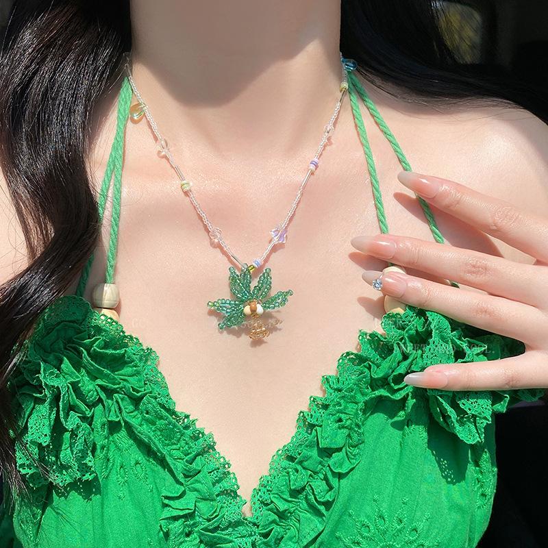 Dopamine Color Flower Love Necklace Summer Small Fresh Long Collarbone Chain Holiday Sweet Girl Heart Necklace
