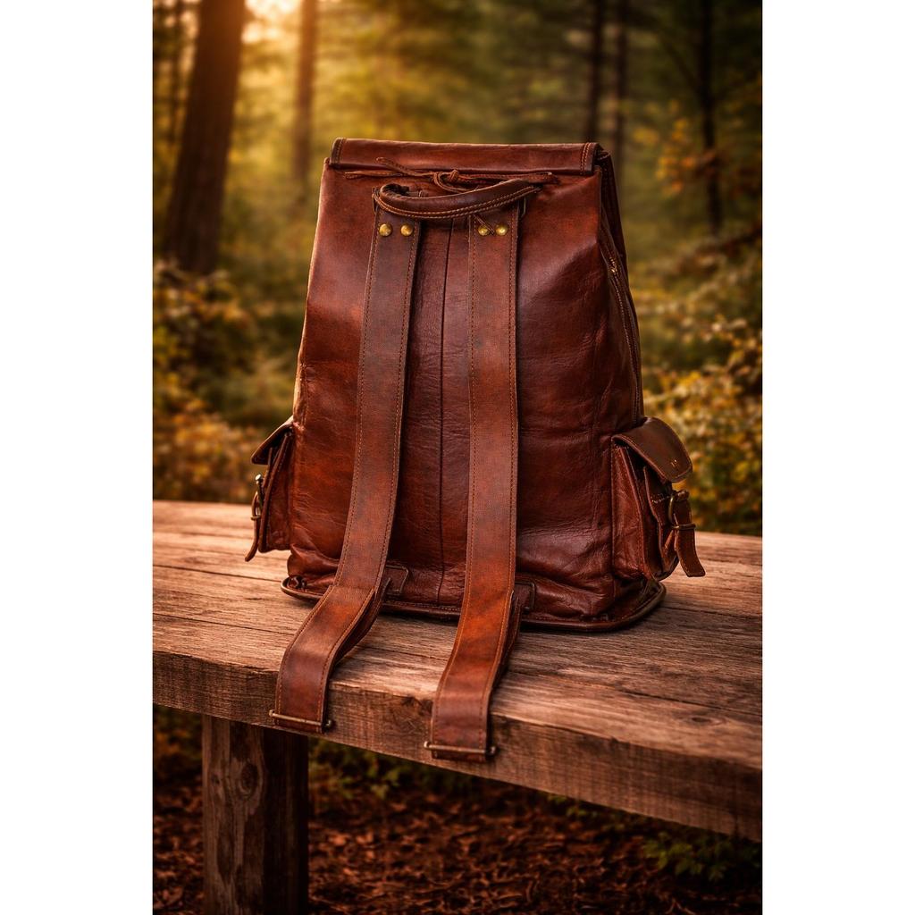 Bag Goat Leather Backpack Rucksack Laptop Vintage Brown Travel Men