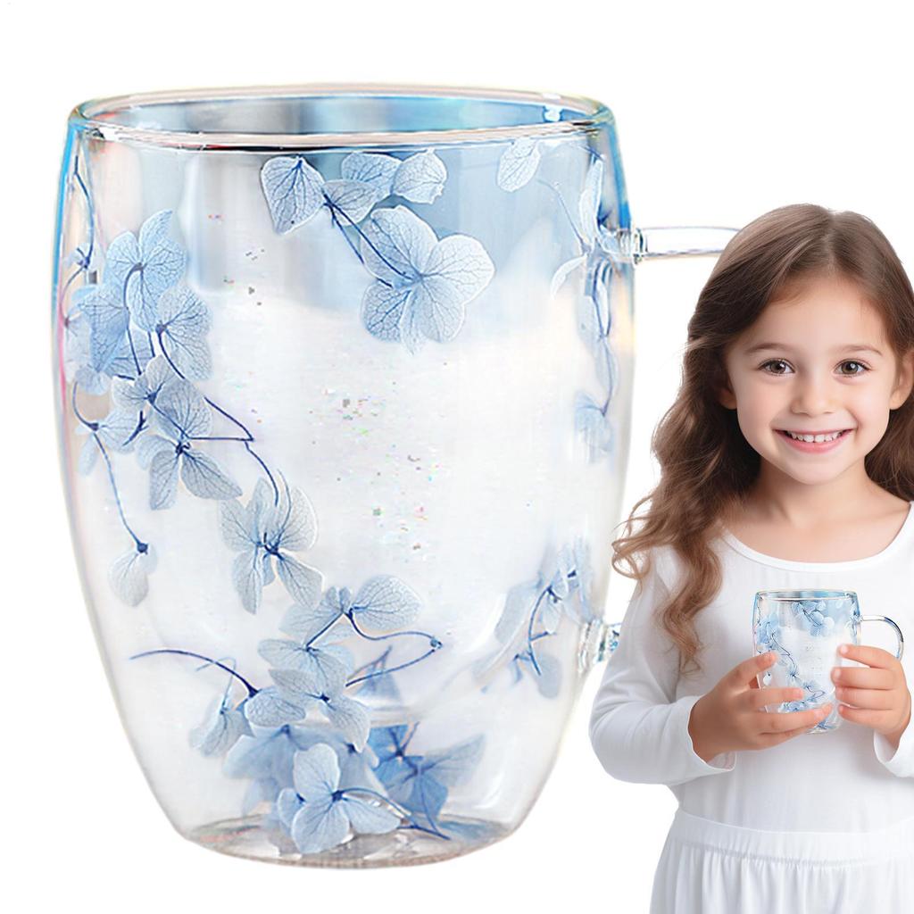 350ml Double Wall Glass Cup Dry Flowers Insulated Flowers Espresso Cup Coffee Mugs Duals Layered Glass Cups Dried Flowers