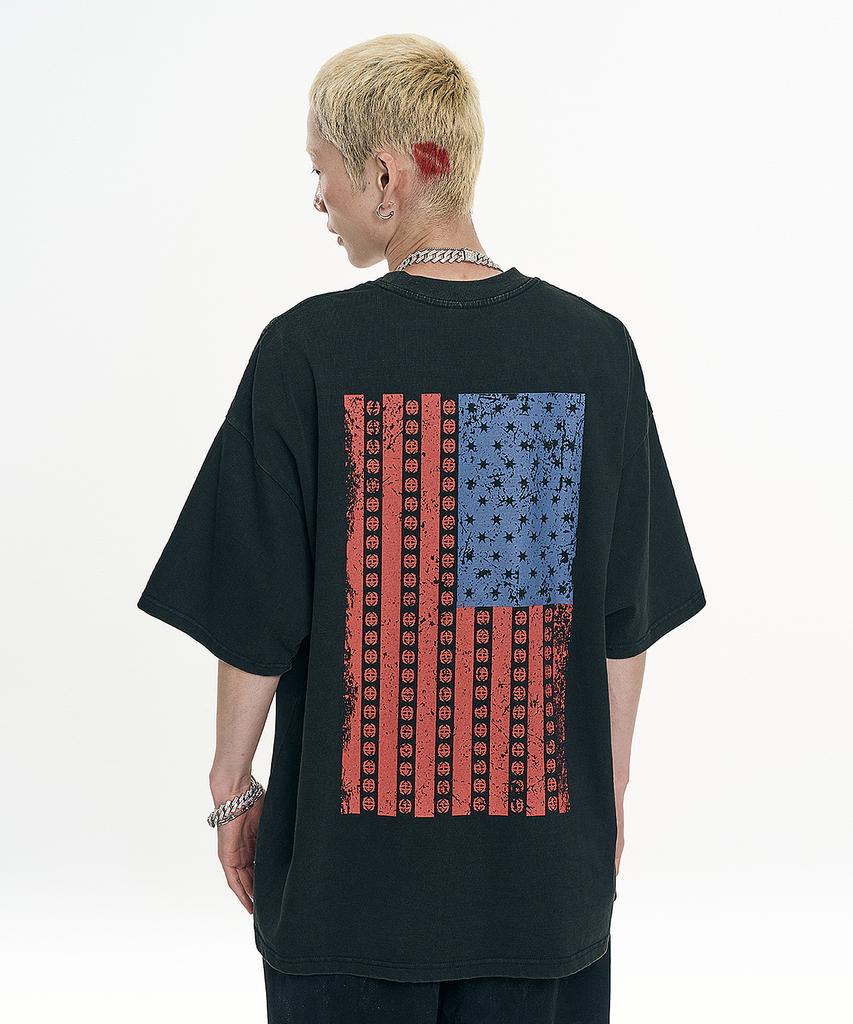 EASY NO EASY Vintage Usa Flag Short Sleeve - Black