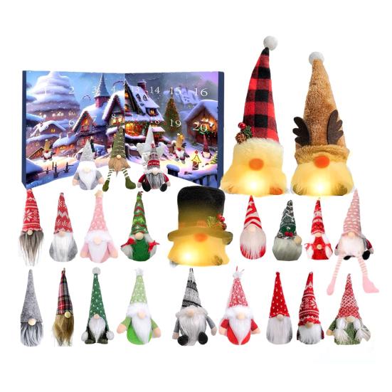 Gnome Advent Calendars 2025 24 Days Christmas Countdown Calendar with 24 Collectible Figures Light-Up Gnome Ornaments for Home Decor