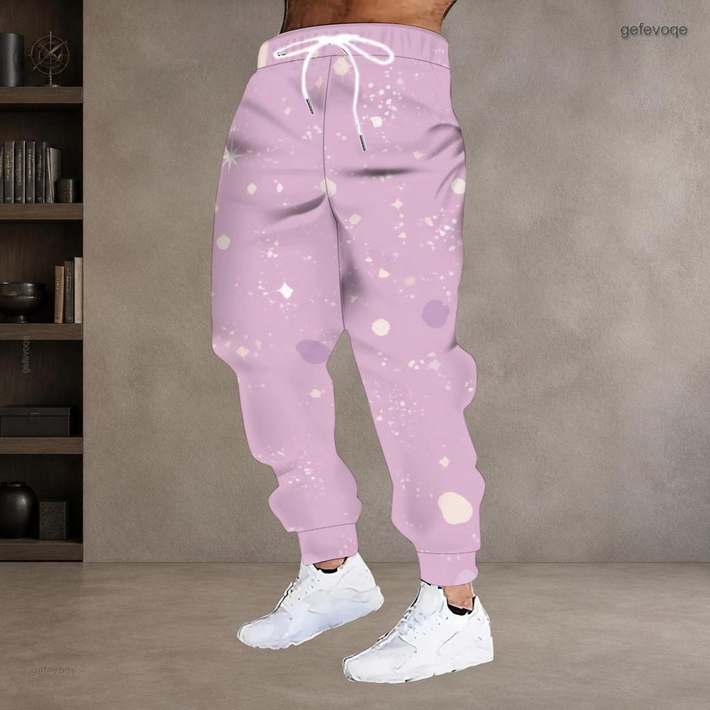 Men S Plus Size Geometric Printed Jogger Pants Black Gold Silver Drawstring Waist Side Pockets Cuffed Ankle