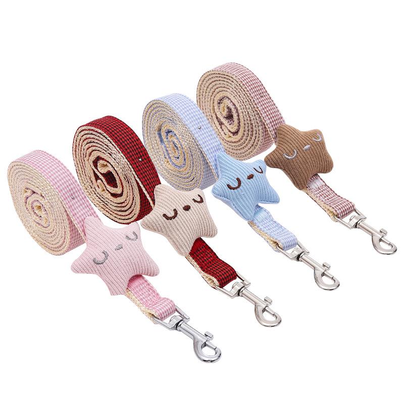 Dog leash, five - pointed star puppet, pet traction rope, checked cotton cloth, for small dogs, starfish - shaped dog rope