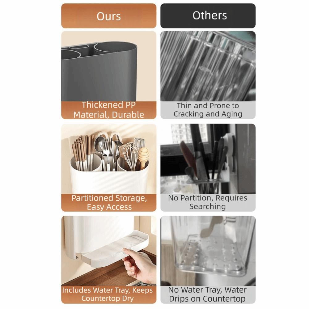 Detachable Hanging Chopsticks Cage with Water Tray Kitchen Utensil Holder Chopstick Drain Box