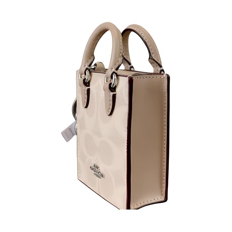 New COACH Coated Canvas Earphone Case Mini Women's Beige CX069-SVPWH