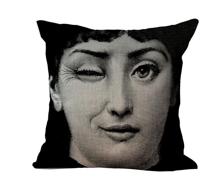 Unique Linen Vintage Piero Fornasetti Face Throw Pillow Case With Artistic Face Illustration