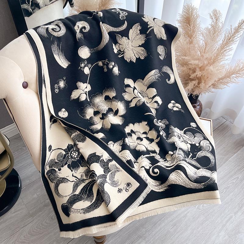 

New Women Fashion Lotus Scarf Luxury Autumn Winter Warm Shawls Print Scarve Pashmina Mujer Femme Foulard Bufanda