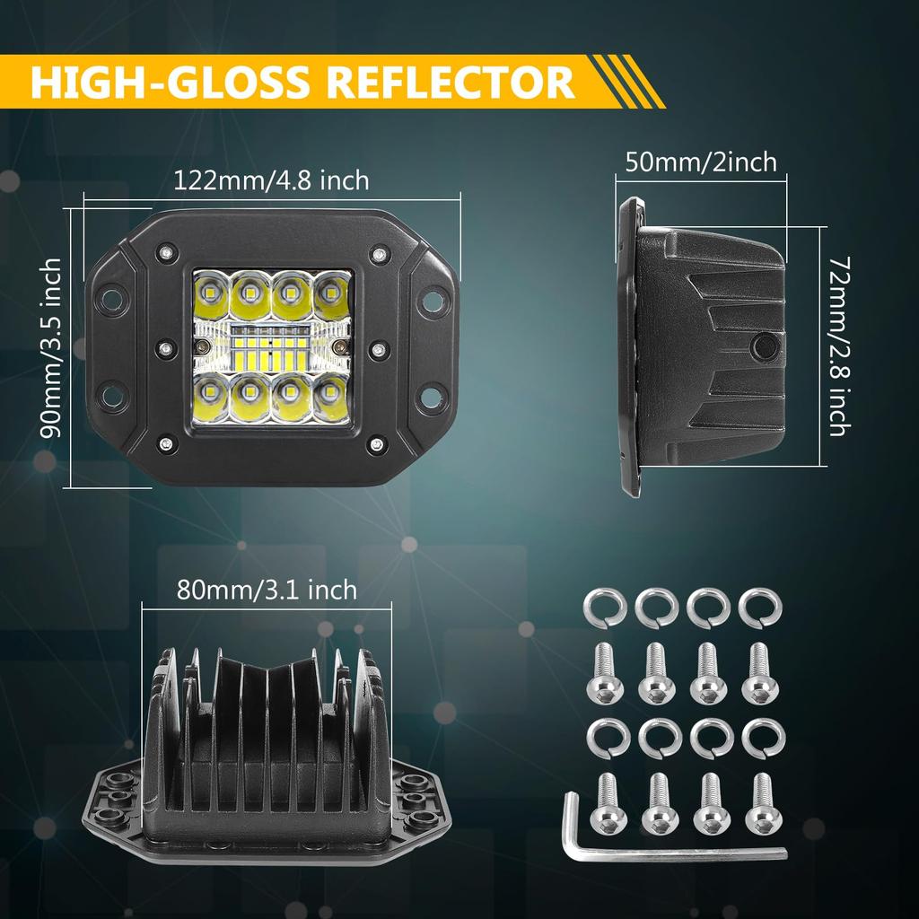 RIGIDON Work Light, 5-Inch 42W, Set of 2, LED Bar Light, Car LED, Wide