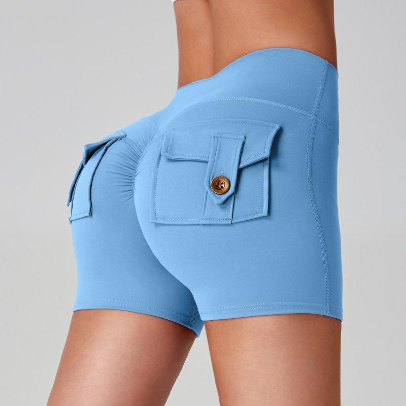 Dámské nákladní jógové šortky s vysokým pasem, design Broskvový zadek, kapsy, 3 body, Šortky na cvičení, Pocit nahoty, Vysoce elastické, Rychleschnoucí, Běžecké šortky