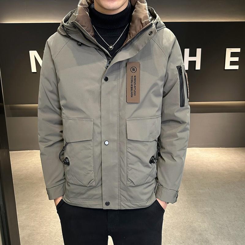 

Men s 2025 Hooded Winter Down Jacket: Handsome, Warm, and Thickened for Outdoor Work and Mountaineering M сірий колір/зелений