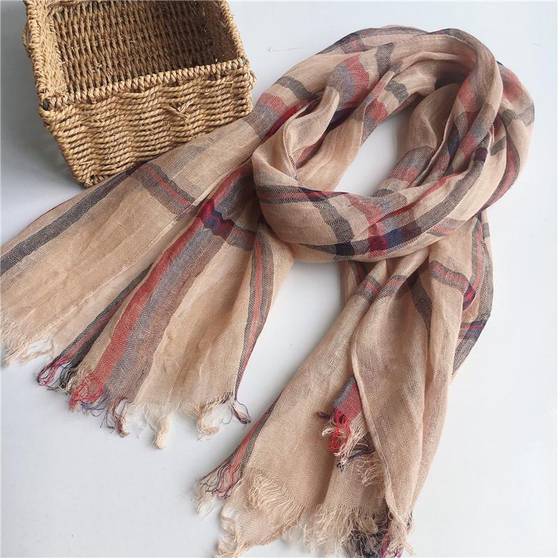 Pure Linen Plaid Scarf Women'S Light And Breathable Japanese Sweet Style Women'S Shawl Silk Scarf