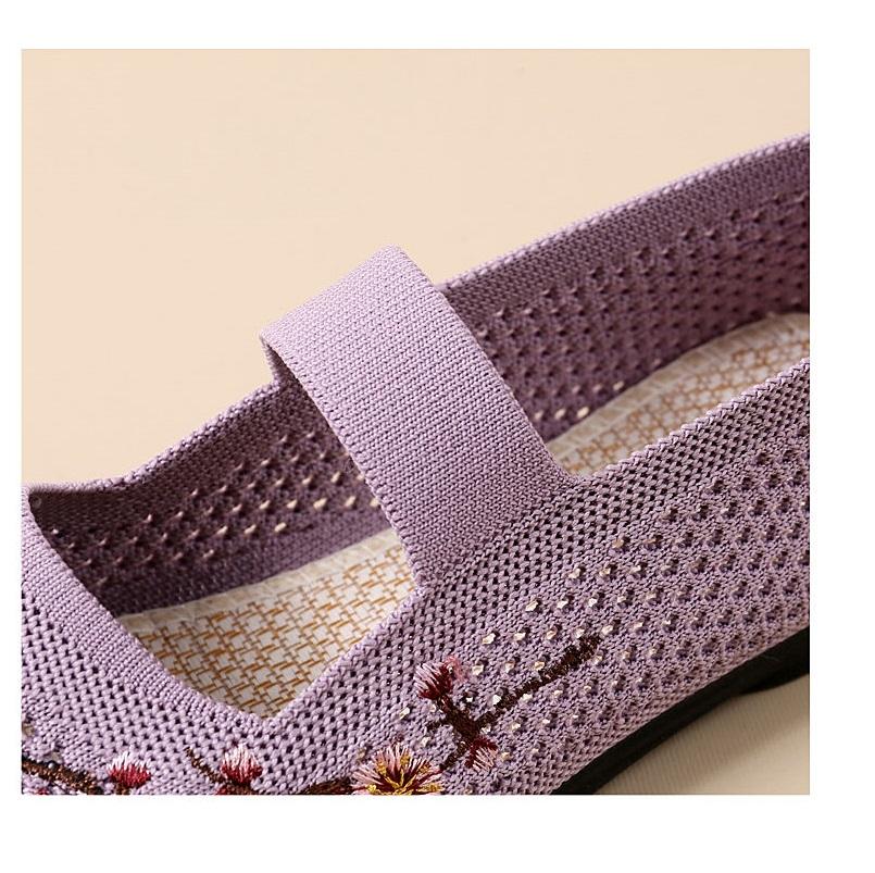 New Spring Lilac Mary Jane Flats Woman Knit Strappy Soft Breathable Loafers Comfortable Womens Walking Shoes Orthopedic Sneaker