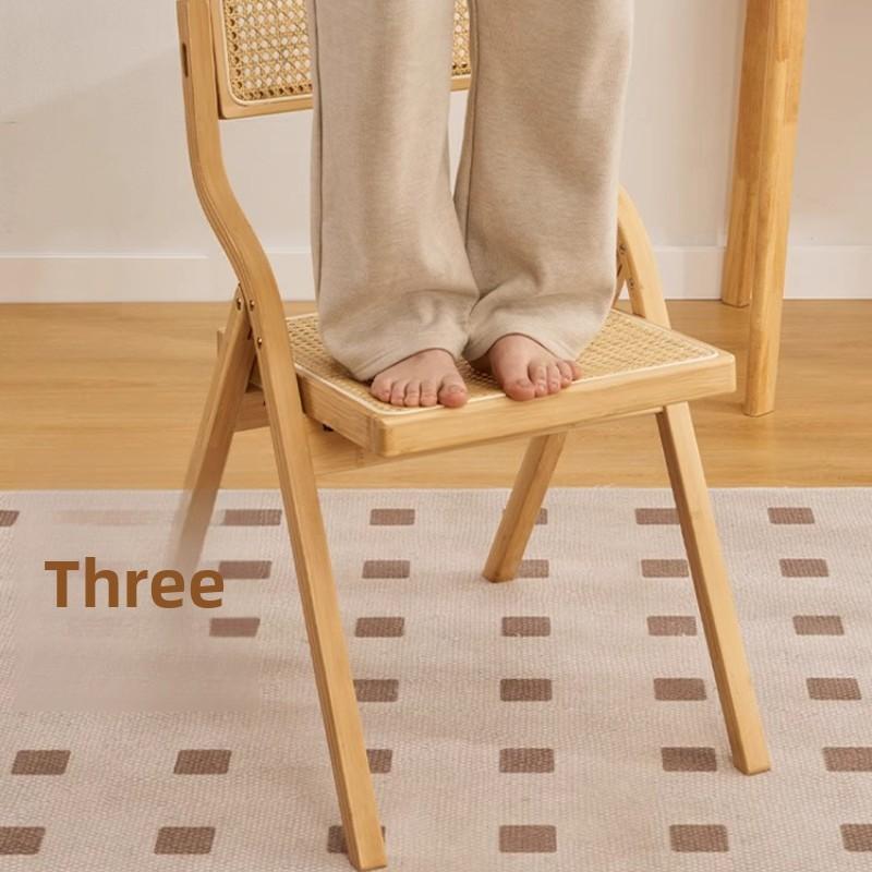 Home Backrest Dining Chair, Wabi-Sabi Style Woven Foldable Stool, Solid Wood Collapsible Chair, Casual Tea & Dining Bench
