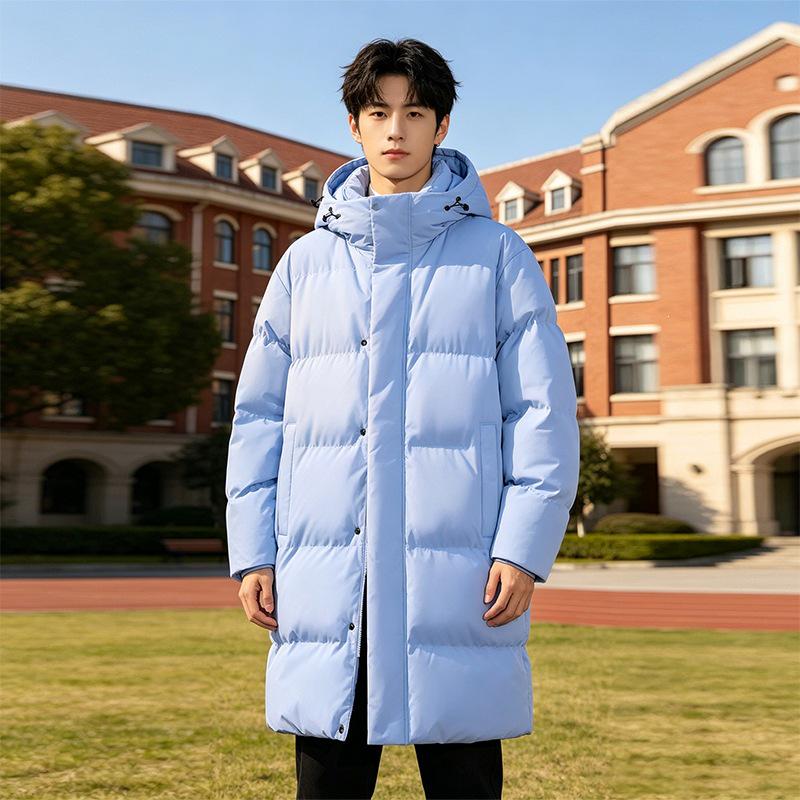 Men`s Solid Color Hooded Mid-Length Cotton