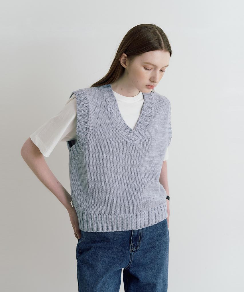 ADAUL Lego V-Neck Knit Vest - Sky Blue