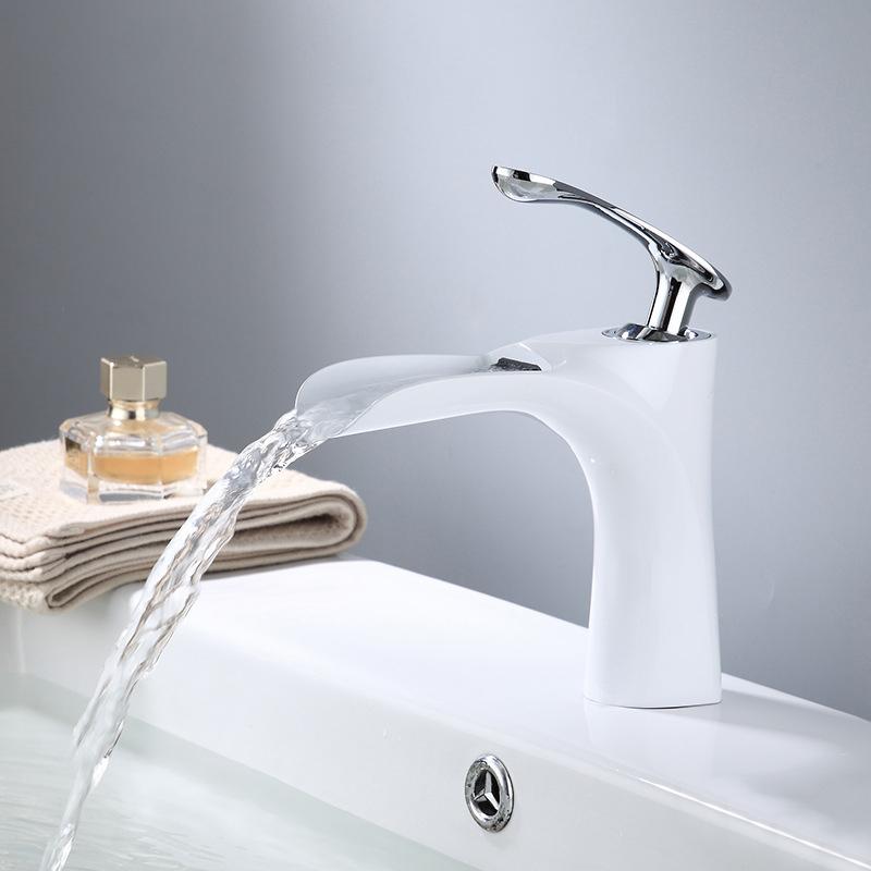 Bathroom Waterfall Basin Sink Faucets Hot Cold Tap Deck Mounted Water Mixer Crane Antique Bronze Chrome White Black Gold