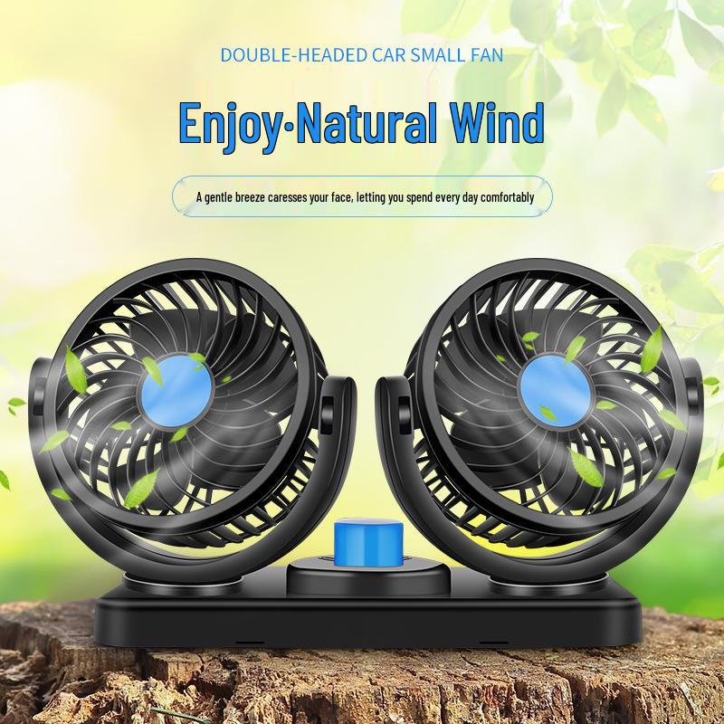 Portable Dual-Head USB Car Fan for Summer - Adjustable Mini Truck Fan
