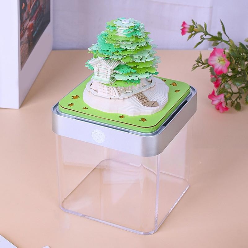 2025 Desk Calendar With Light, 3D Paper Sculpture Calendar Note Pad Carving Art Notepads with 2025 Timepiece Calendar