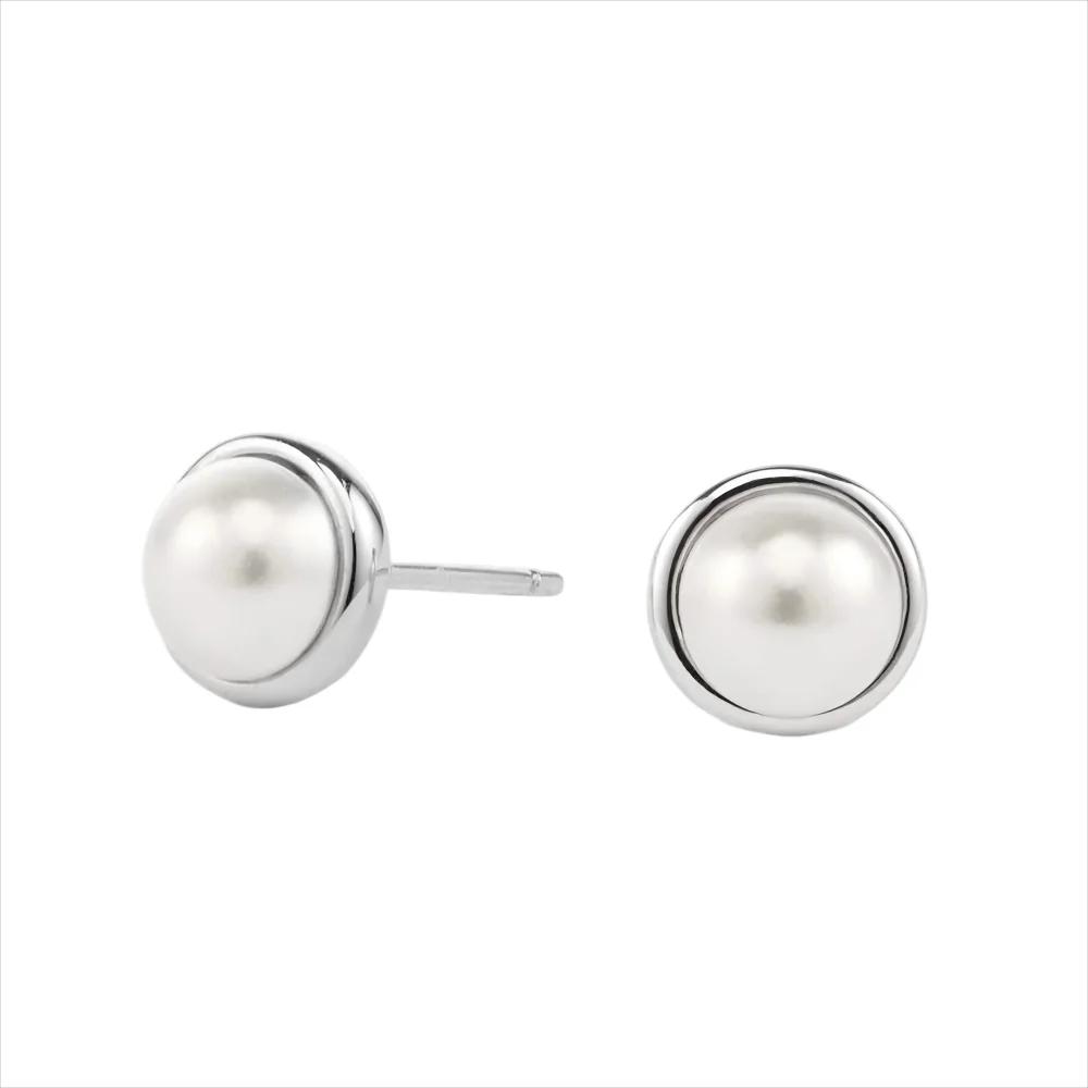 Retro Bezeled Imitation Pearls Screw-Back Dome Stud Earrings Stainless Steel Trendy Simple Charm Jewelry for Women Gift