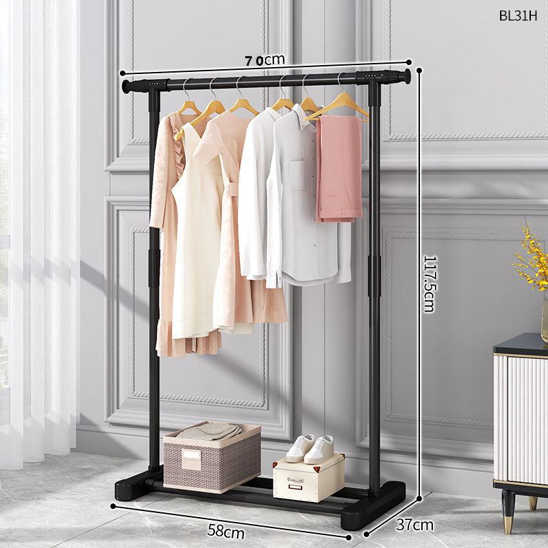 Plastic Floor-Standing Balcony and Bedroom Clothes & Hat Rack, with Folding Drying Pole and Storage.