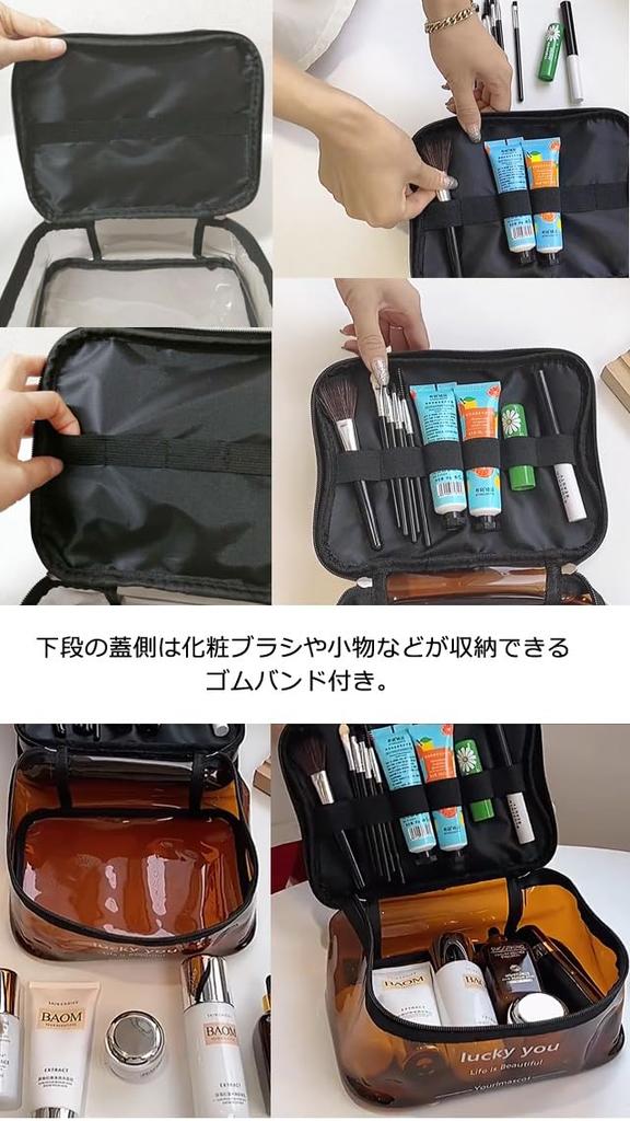 Large GPT Vanity Large with Makeup Cosmetic Large GPT Gray [Suitcase Company] Pouch, 2-Layer, Transparent, Capacity, Handles, Box-Shaped, Pouch,