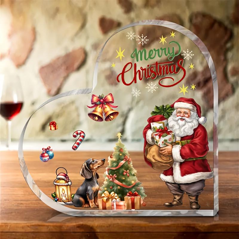 Christmas Acrylic Tabletop Decoration, Featuring Santa Claus, Gifts, Bells, and Christmas Trees, Dog, suitable for Christmas Holiday Party Decoratio