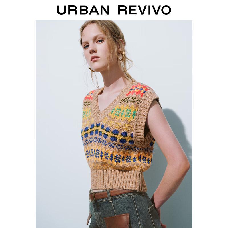 UR Dam Retro Färgblock V-ringad Stickad Väst