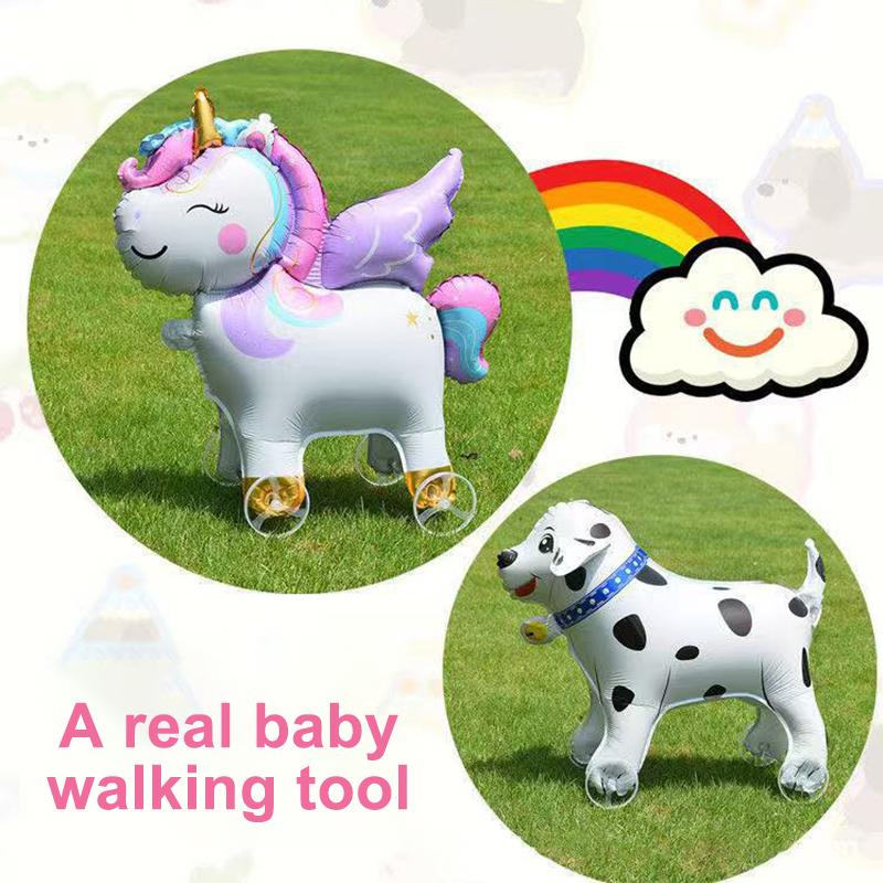 Cartoon Animals Stand Up Aluminum Film Balloons With Wheels Unicorn Tiger Giraffe Elephant Dinosaur Birthday Party Decoration