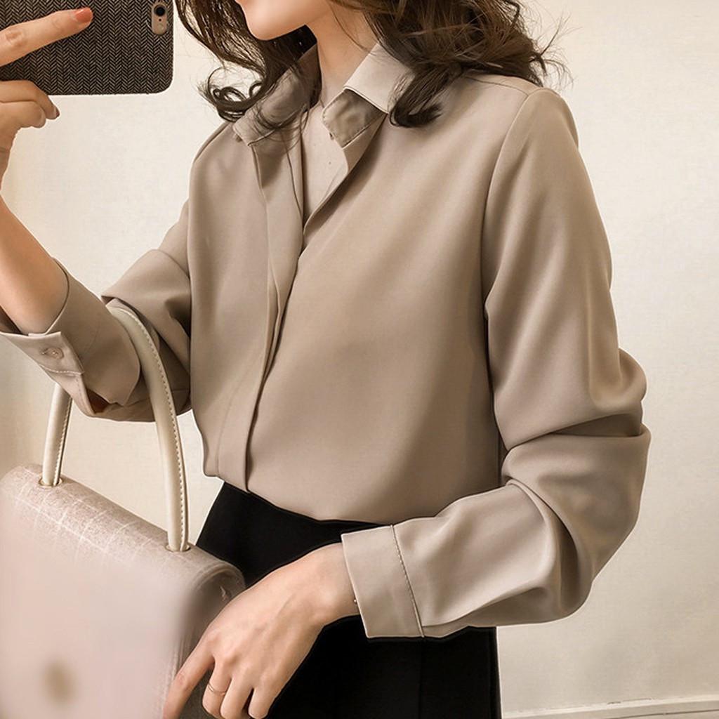 

Женская шифоновая рубашка с длинными рукавами и лацканами