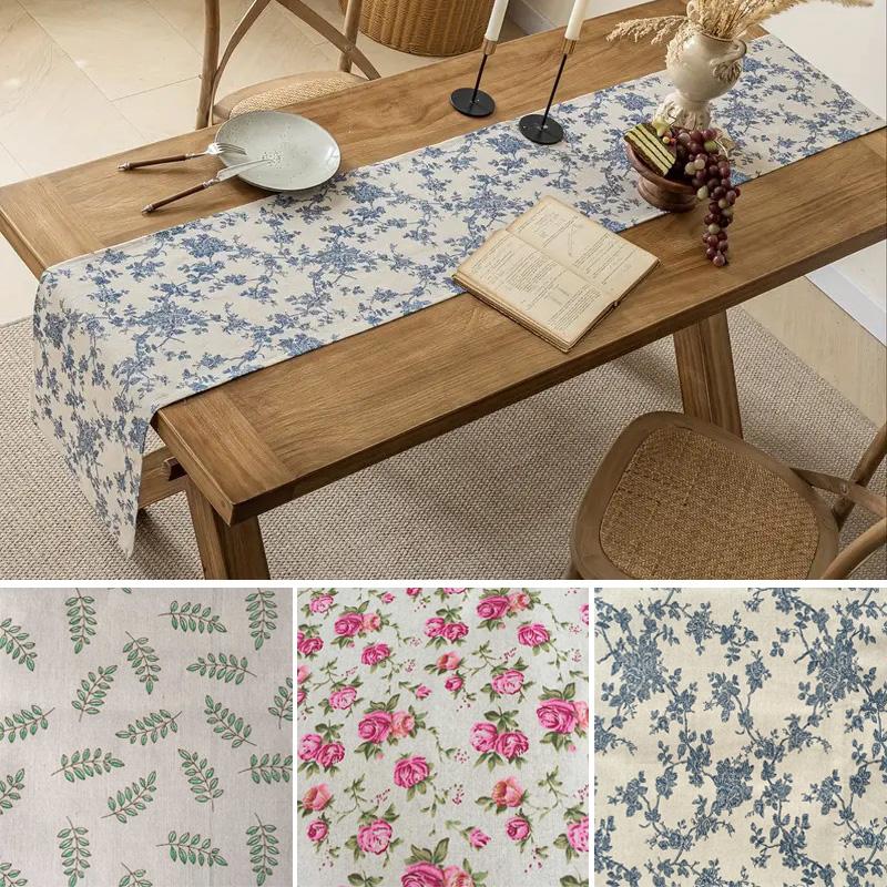 

98x152 см хлопково-льняная ткань с цветочным узором и листьями для настольной дорожки DIY Вышивание с принтом орхидеи