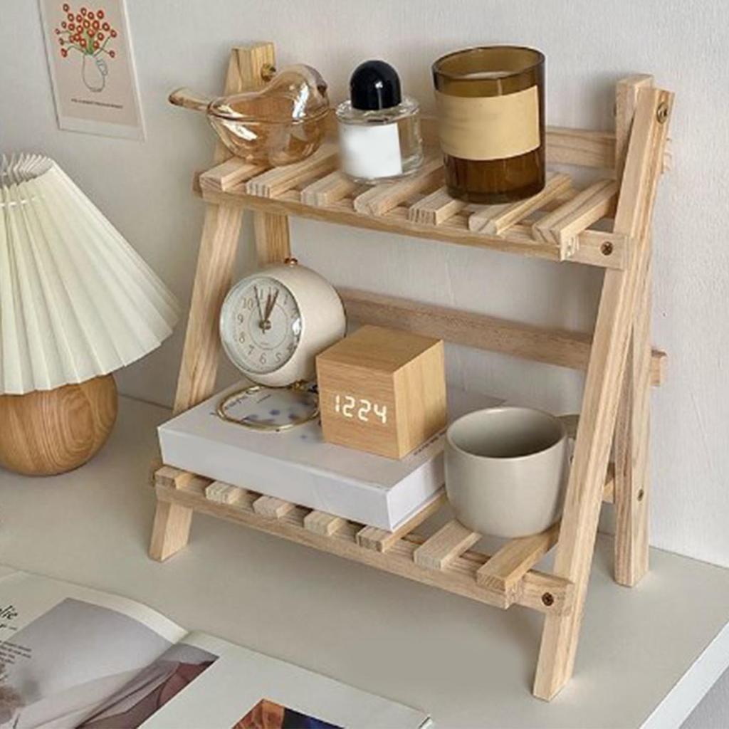 Desktop Organizer Rack 2 Tiers Wood Book Shelf Decorative Countertop Storage Rack for Home Office