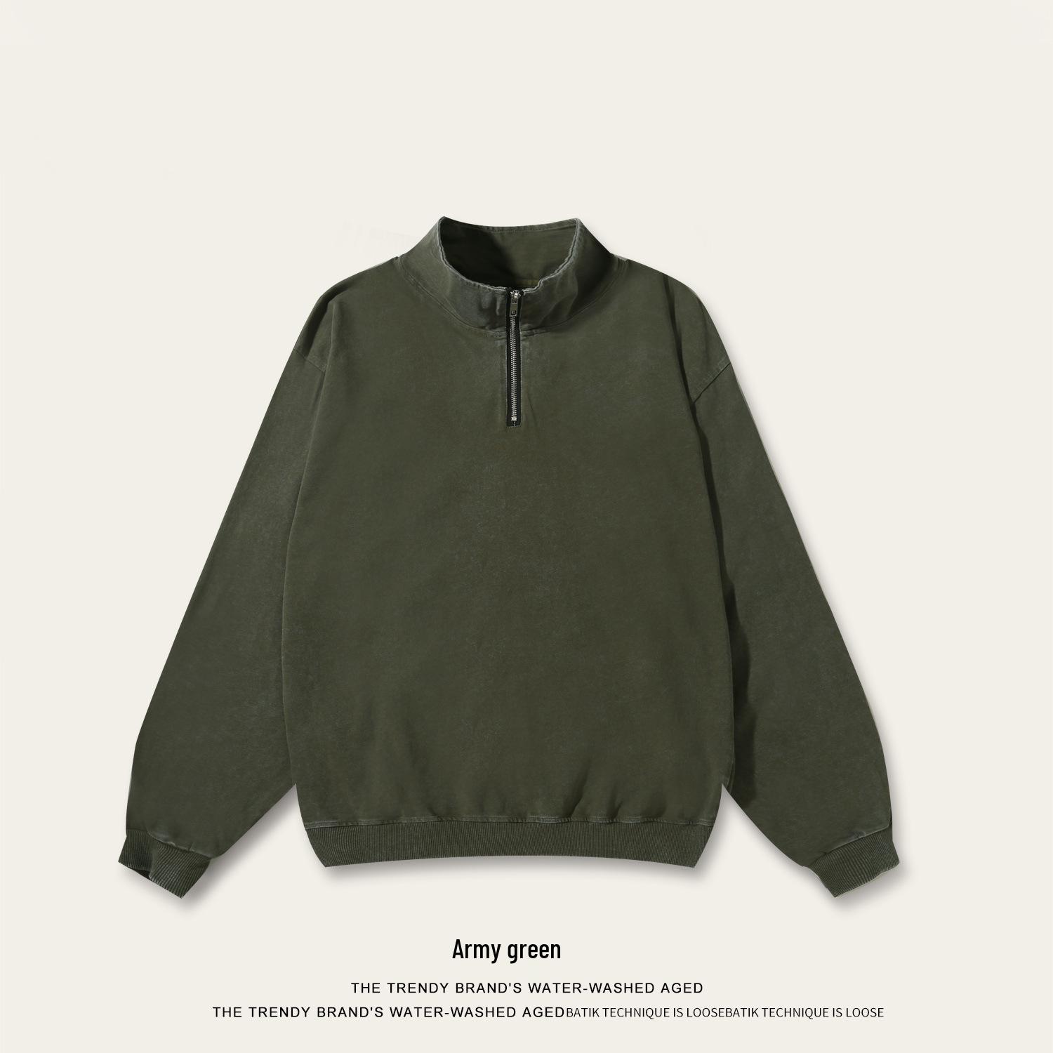 

European Style Plus Size Distressed Half-Zip Stand Collar Cotton Sweatshirt XXL (EU)