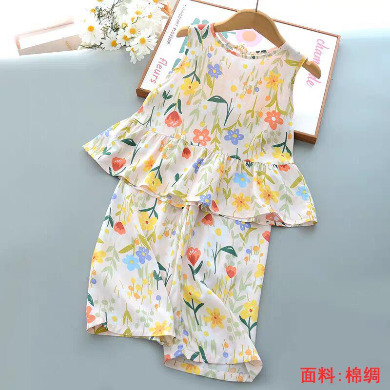 Girls Summer Floral Rayon Vest And Shorts Set Cute Baby Cotton Silk Home Wear Two Piece Outfit For Kids