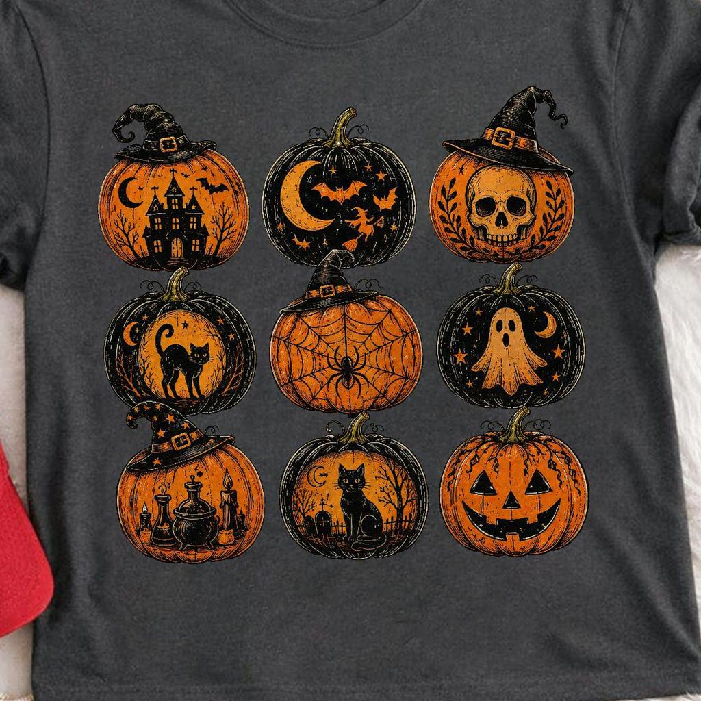 Halloween Pumpkin Collage Vintage Comfort Color Shirt, Spooky Jack O Lantern Witch Hat Ghost Cat Haunted House Retro Shirt